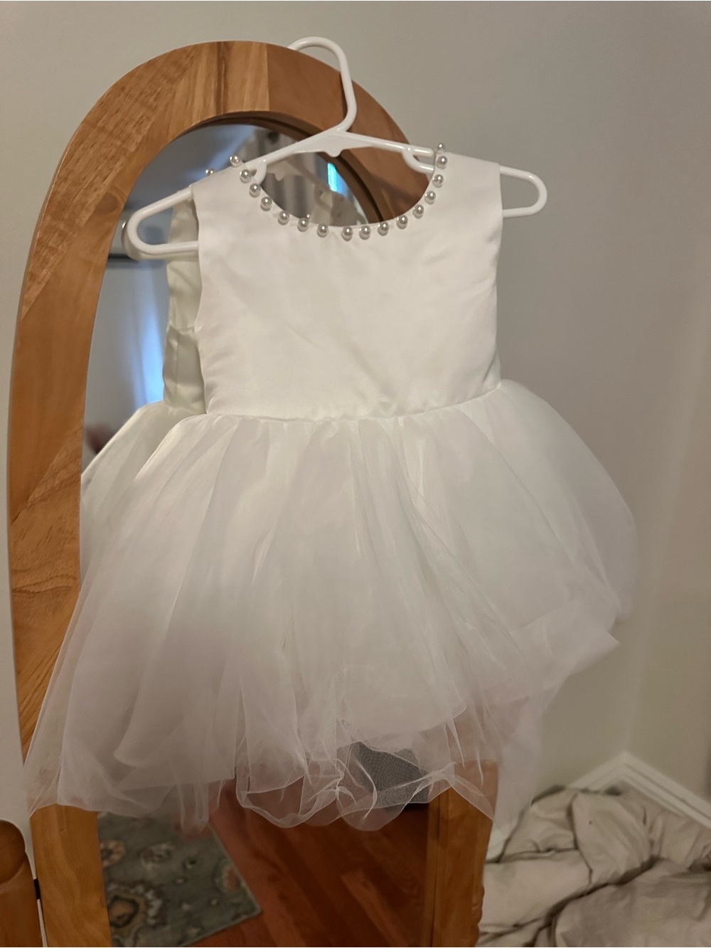 White Pearl-Trim Tulle Dress for Kids
